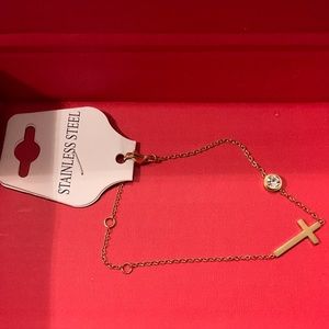 Stainless steel gold cross bracelet